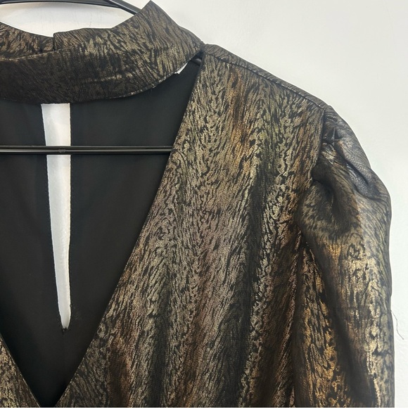 Walter Baker Faulk Puff Bronze Metallic Ruched Peplum Top Size - Picture 6 of 13